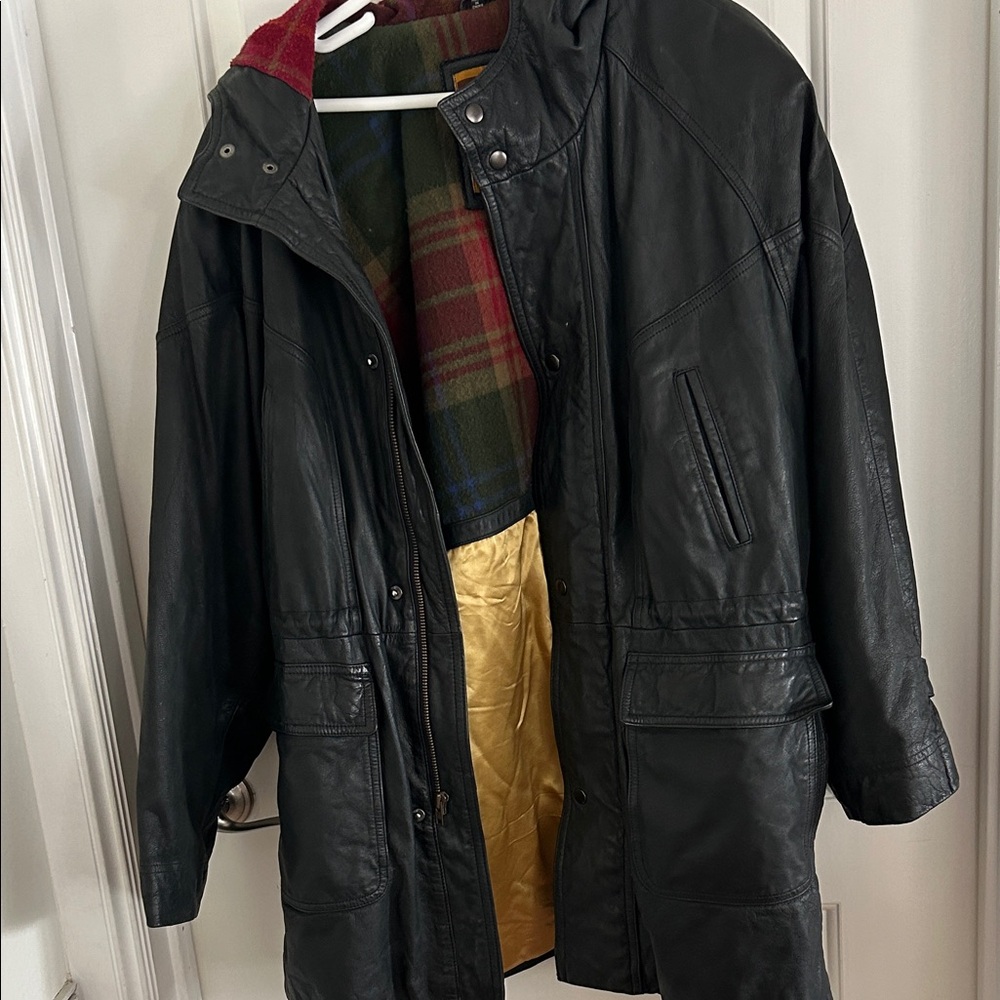 Men's Black Hooded Leather Field Jacket cool weather dressing